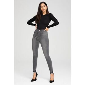 Good American Good Legs GLCFH961T Black Crop Fray Hem Denim Jeans size 2